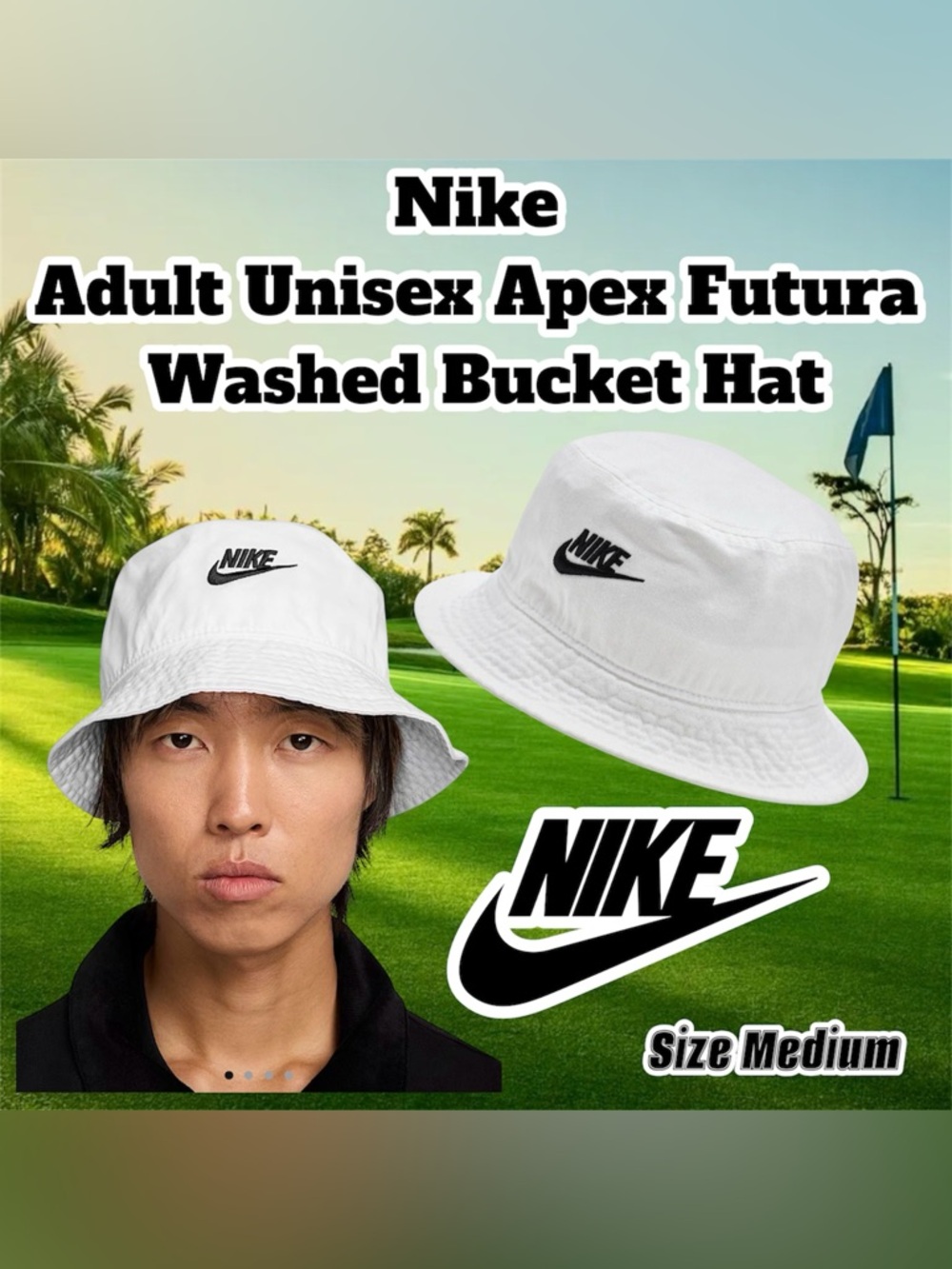 New Nike Apex adult Unisex Futura Washed Bucket Hat - White - Size Medium